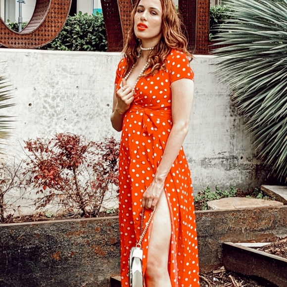 NWT Bohemian Polka Dot Maxi Split Dress S:S-Med - Picture 3 of 14